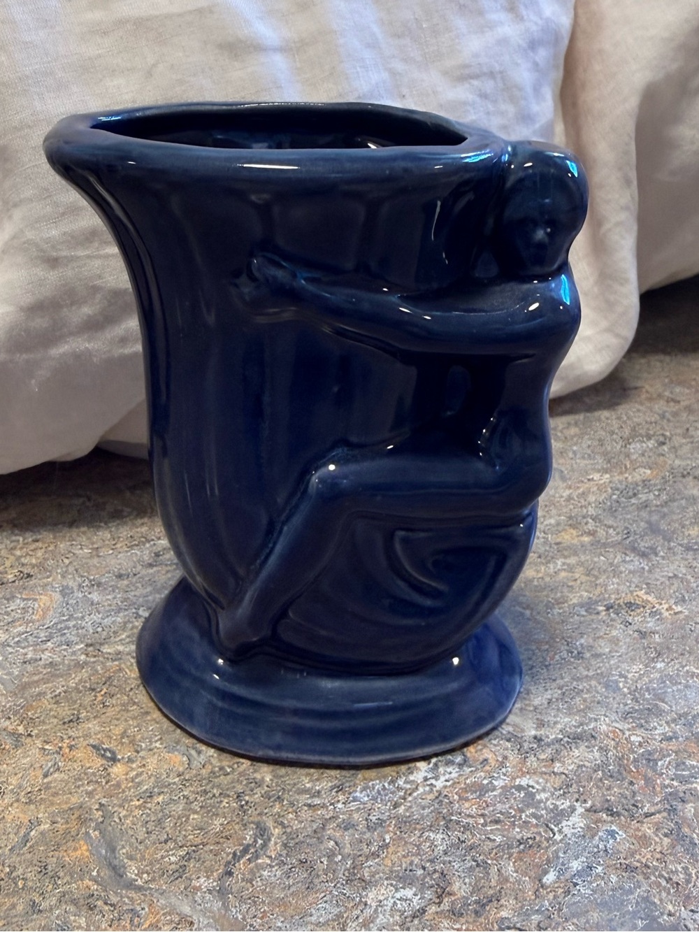 royal blue Nelson McCoy Cornucopia Lady Hugging Vase flowers mcm home decor